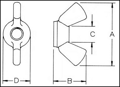 Metric Nylon Wing Nuts Diagrammatic